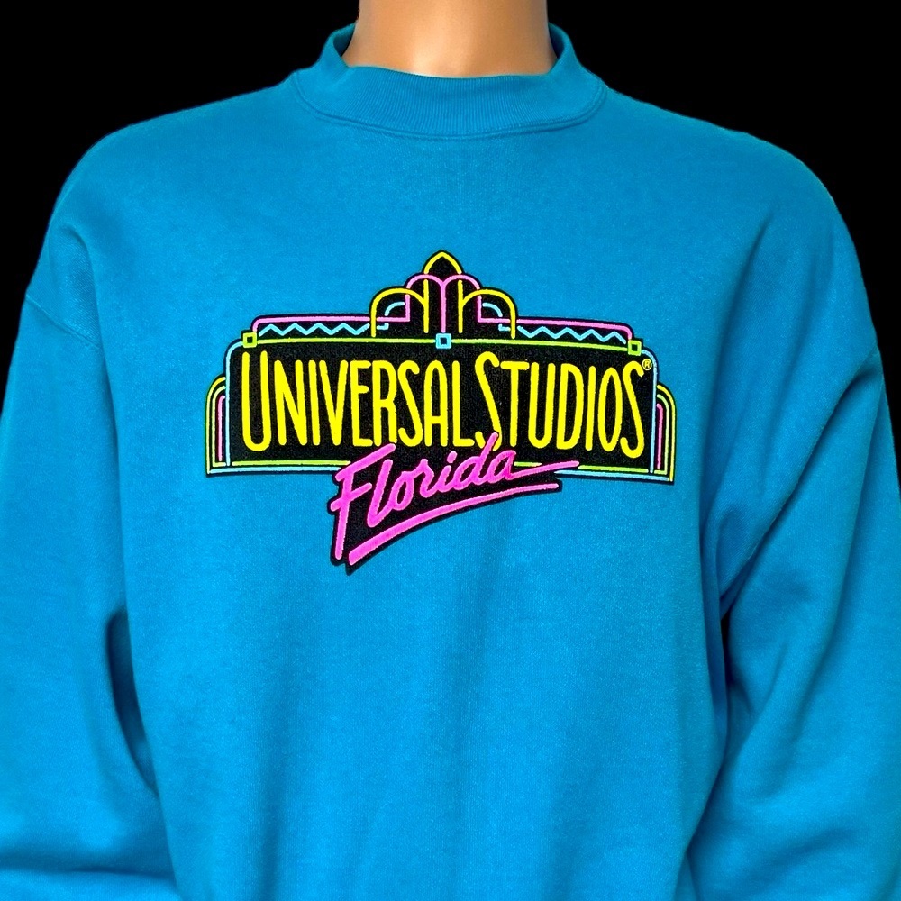 VTG 80s Universal Studios Florida Men’s Turquoise XL Crewneck Sweatshirt in EUC - Picture 2 of 11